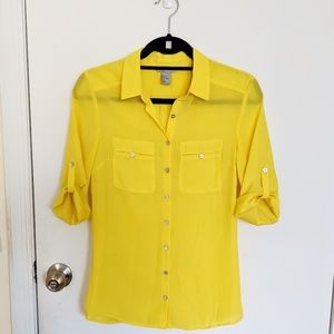 H&M yellow sheer button down blouse